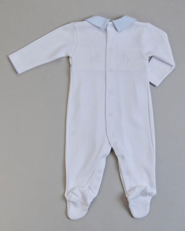 Footie Pony Baby Boy Pima Cotton Hand Smocked - White/Blue